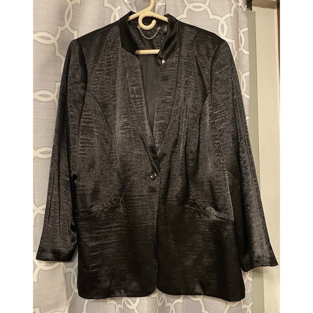 CHICOS Black Label Textured Shine Blazer Black Women’s 3 NWT $198 Formal Party